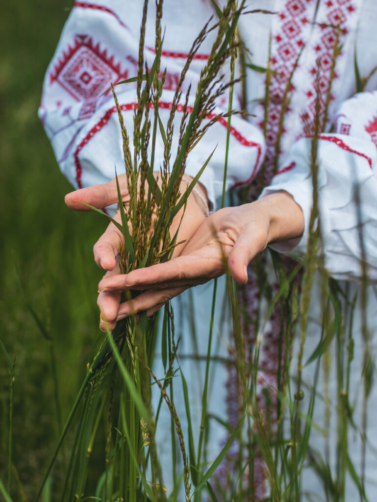 Masha qui tient de l'herbe